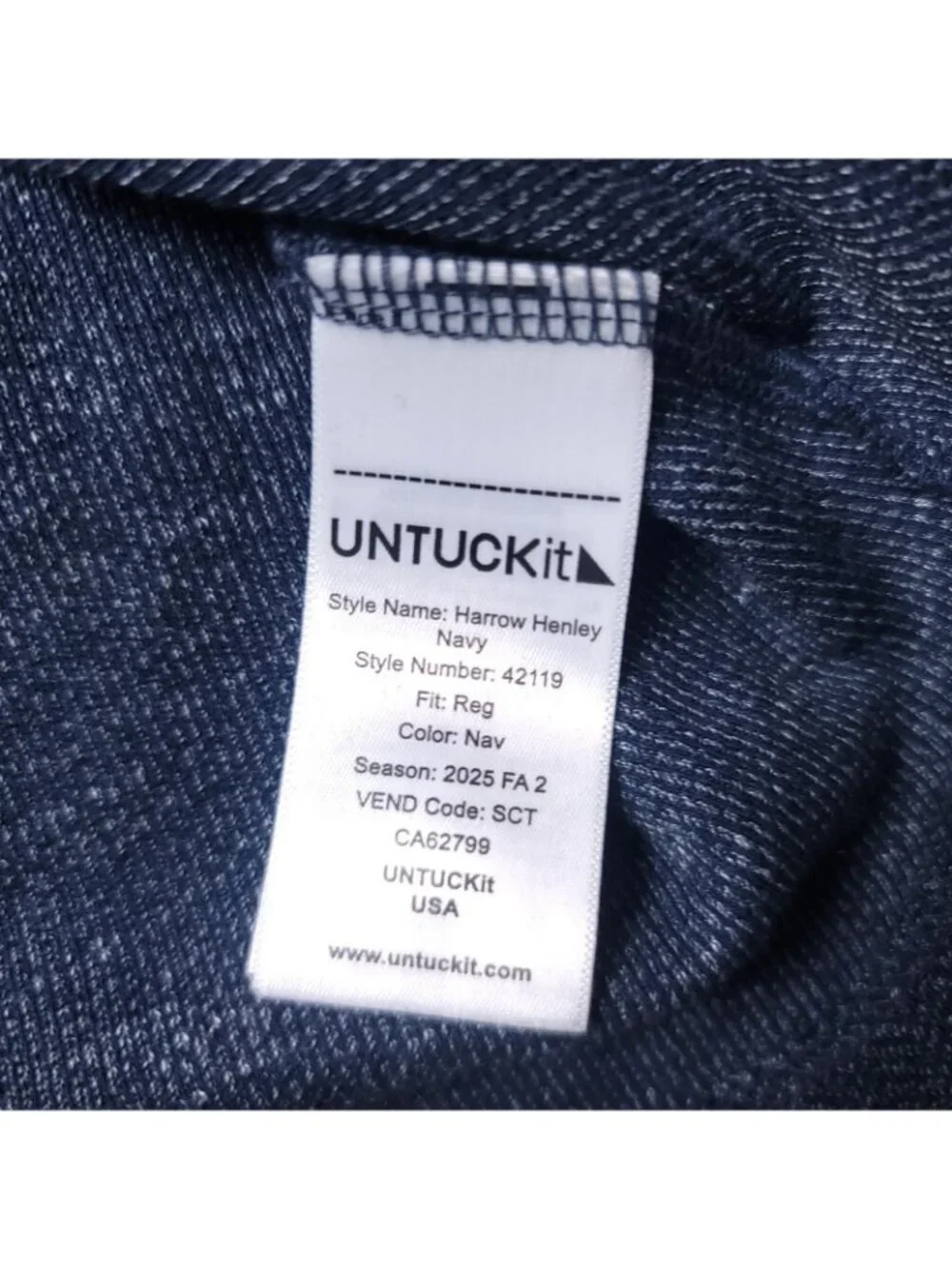UNTUCKit Harrow Henley Shirt Mens 2XL  Blue Button Long Sleeve Cotton Polyester